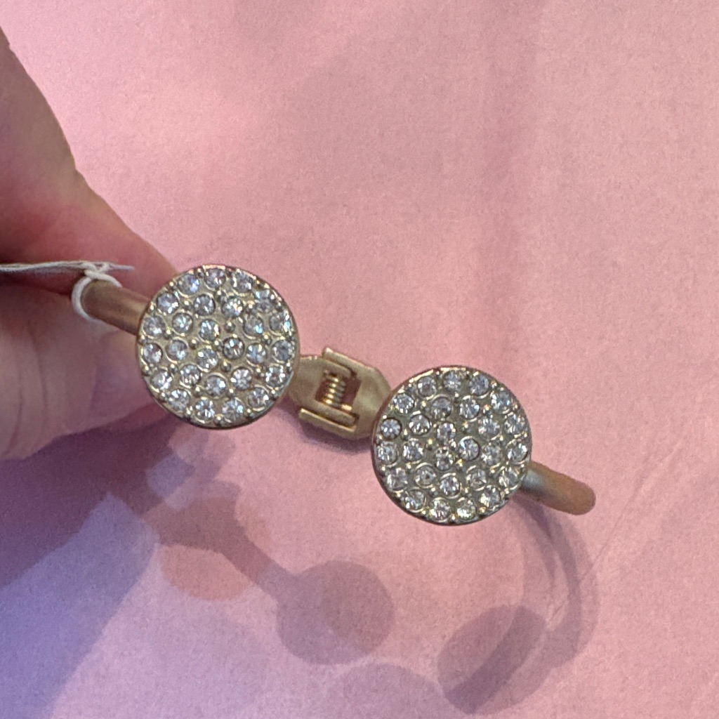 Chicos Matte Hammered Gold Crystal Sparkly Clamper Bracelet 22$